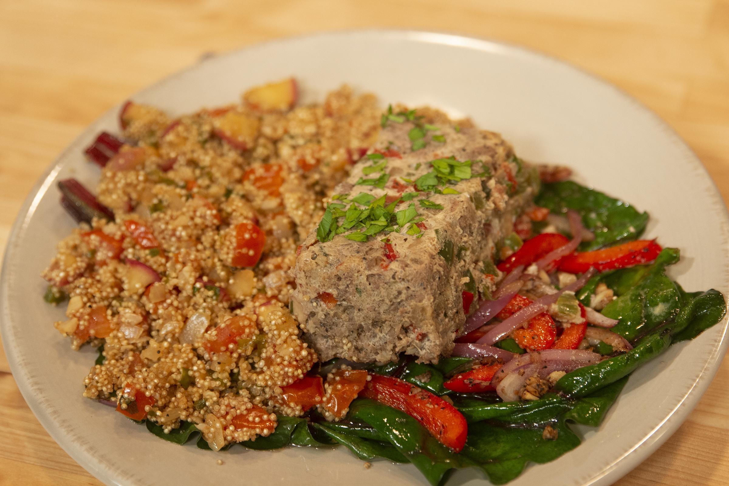 Turkey Meatloaf with Pan Seared Tomato Relish Quinoa Salad
